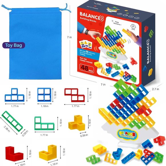 Fun Tetris Tetra Tower Stack Attack Building Blocks Balance Game 48PC - Picture 6 of 7